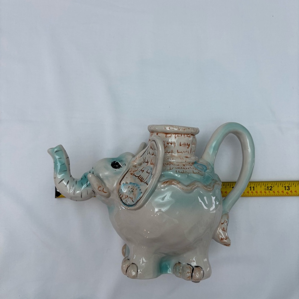 Blue Sky Clayworks Elephant Ceramic Teapot by Heather Goldminc Cream Blue - Picture 8 of 9